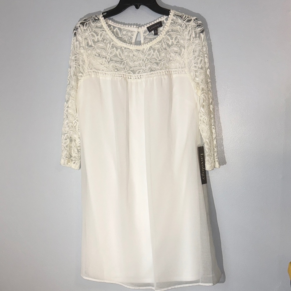 Luxology Ivory Lace Long Sleeve Dress‎ Size 10 Mini